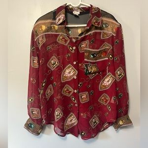 Vintage 80’s Rope and Cameo Sheer Button-down Blouse